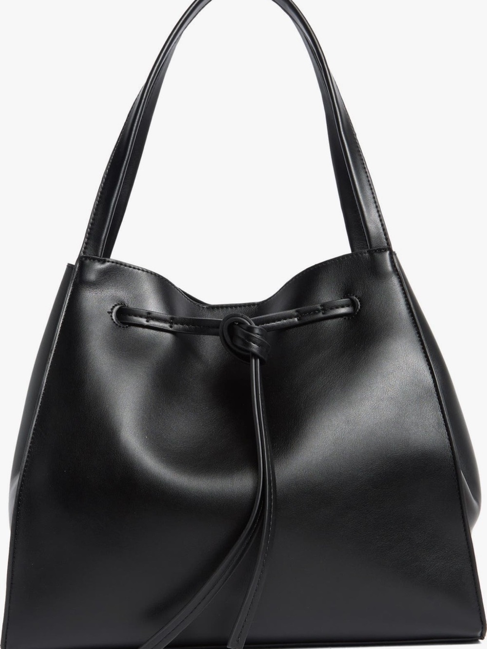BCBG Black Leather Knot-Front Shoulder Bag